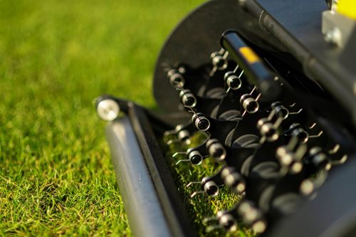 Herausharken von Gras nach Vertikutieren