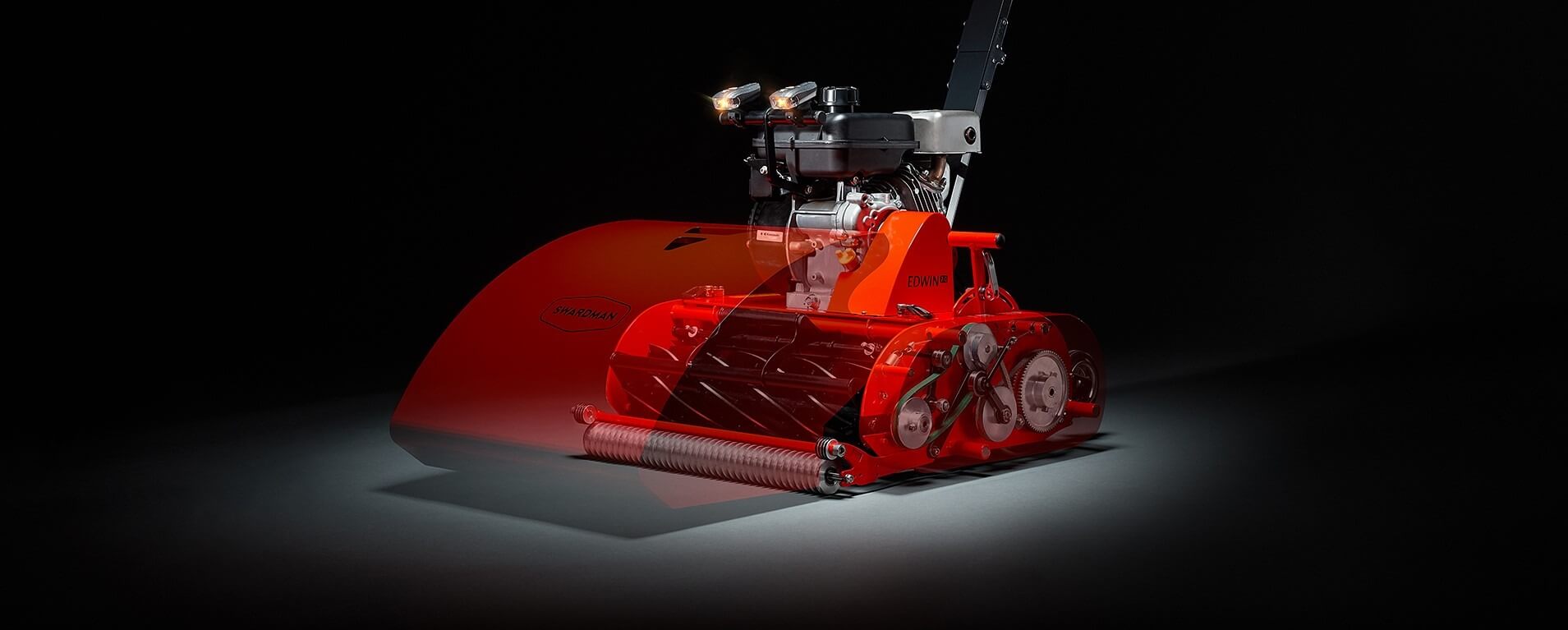 Swardman Edwin 2.1 cylinder mower on a black background